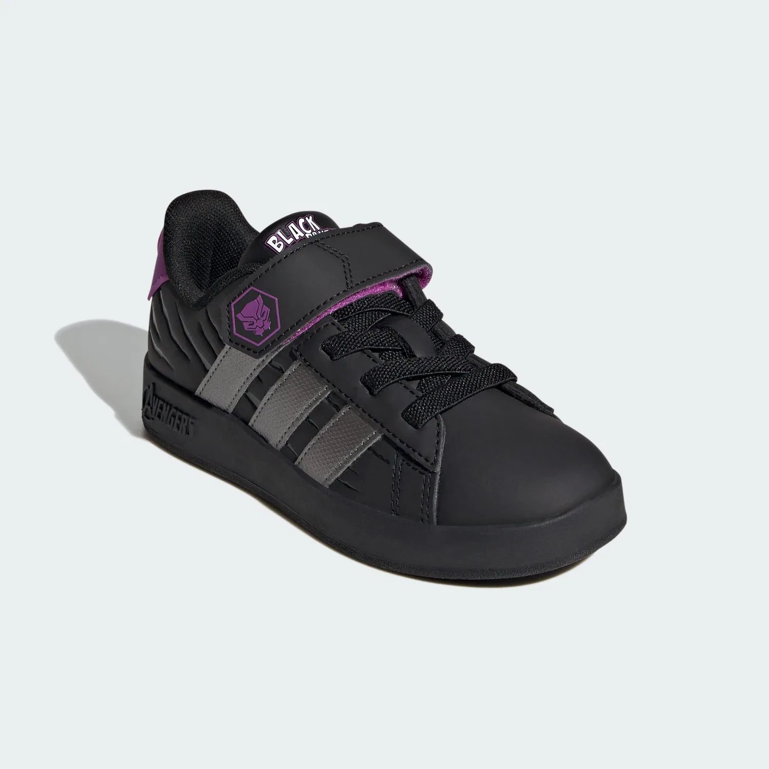 Детские кроссовки с 3D-логотипом Marvel Avengers Grand Court Adidas, Schwarz Grau Violett — фото 4