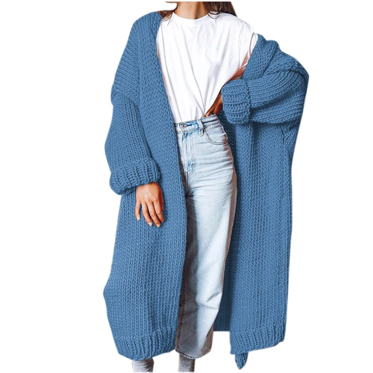 Женский длинный кардиган крупной вязки с длинным рукавом, Blu Cielo