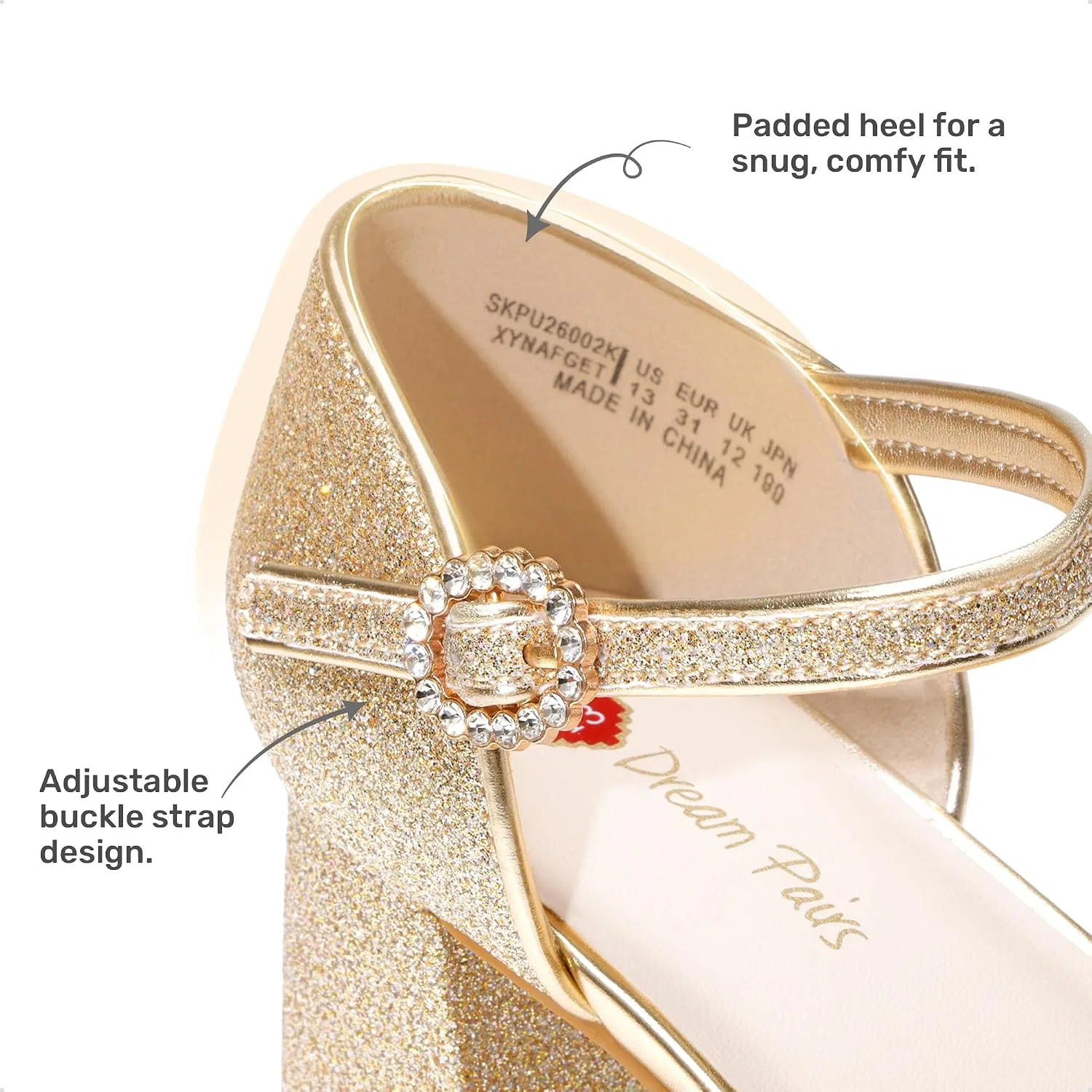 Детские туфли для девочек на платформе с цветочным принтом Flower Platform Heels DREAM PAIRS, Gold — фото 4