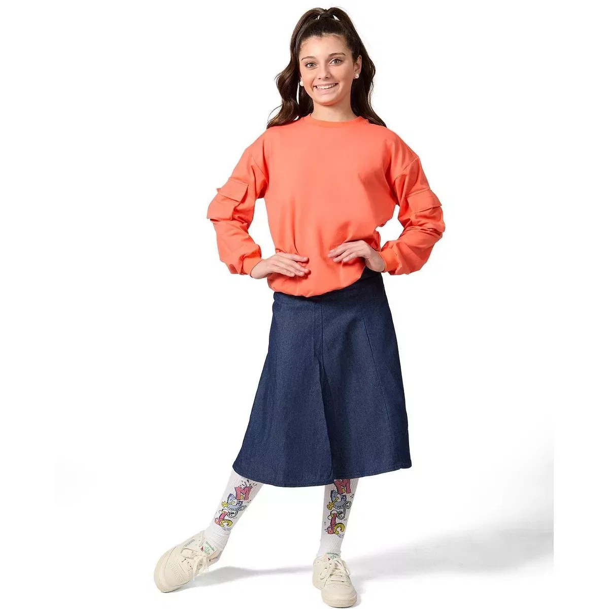 Детское футболка с длинным рукавом для девочек с карманами Cargo Sleeve ONLINE UNIQUE RTW MISSY, Coral — фото 2