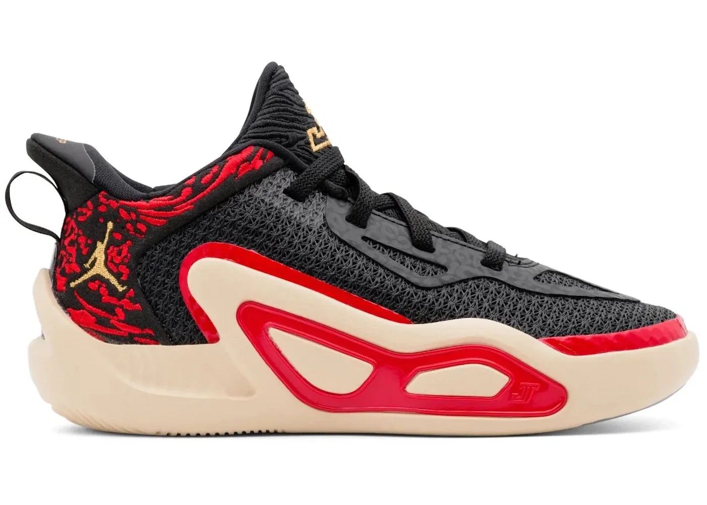 Детские кроссовки для мальчиков с длинным шнурком Jordan Tatum 1 Jordan, Black/Metallic Gold/University Red/Beach