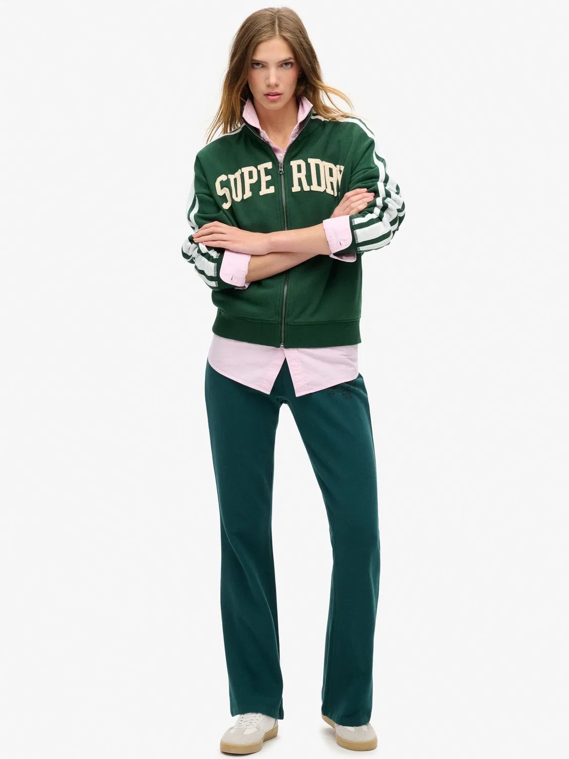 Толстовка оверсайз Athletic Essentials Applique Loose Zip Track Top Superdry, зеленый — фото 3