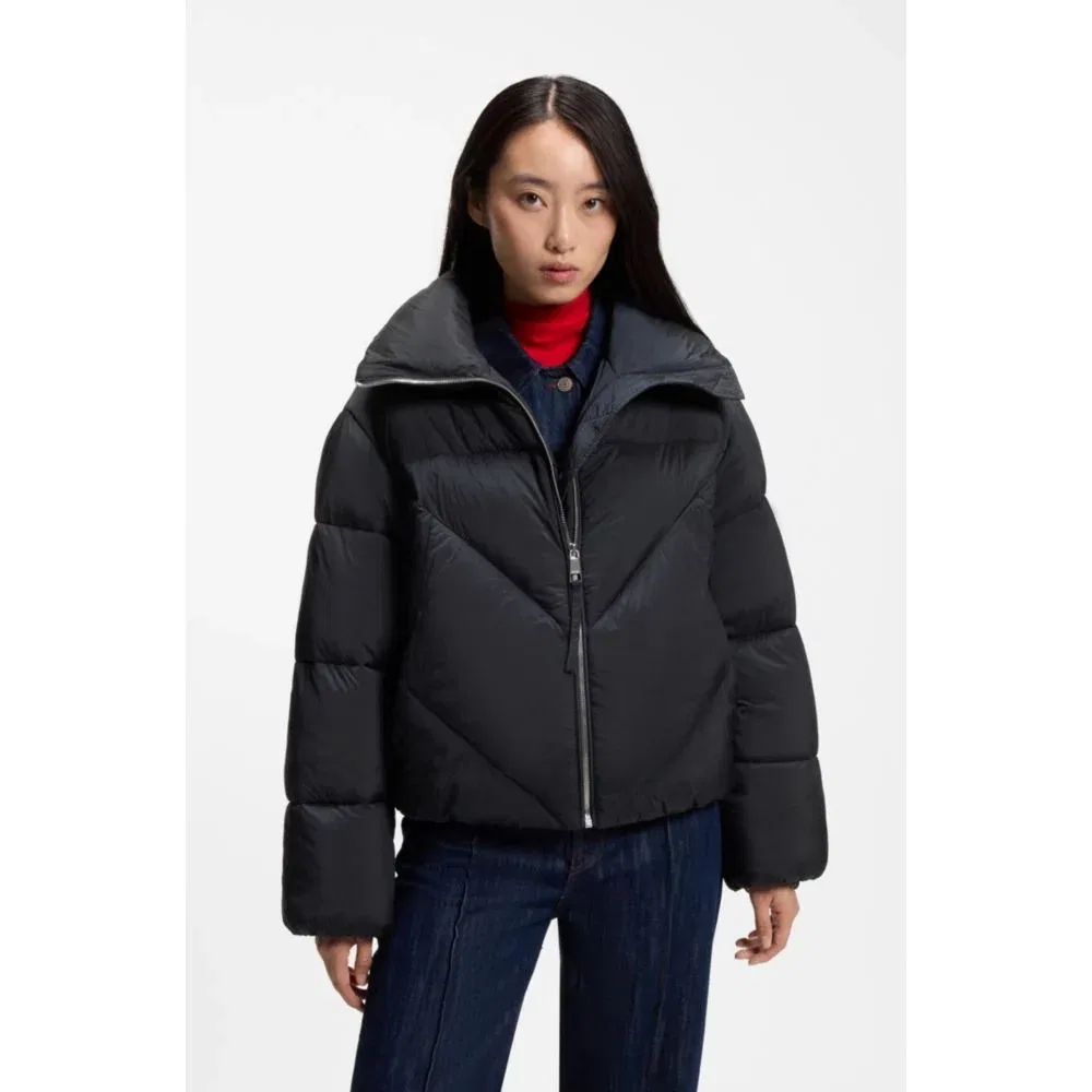 Женский пуховик на молнии из блестящей ткани BOSS, Dark Blue — фото 3