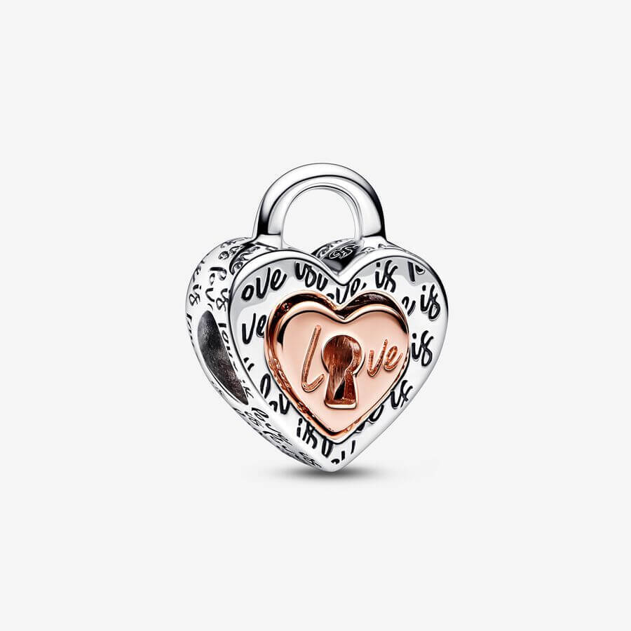 

Шарм Pandora Moments Two-tone Key, Padlock & Heart Triple, серебро/розовое золото