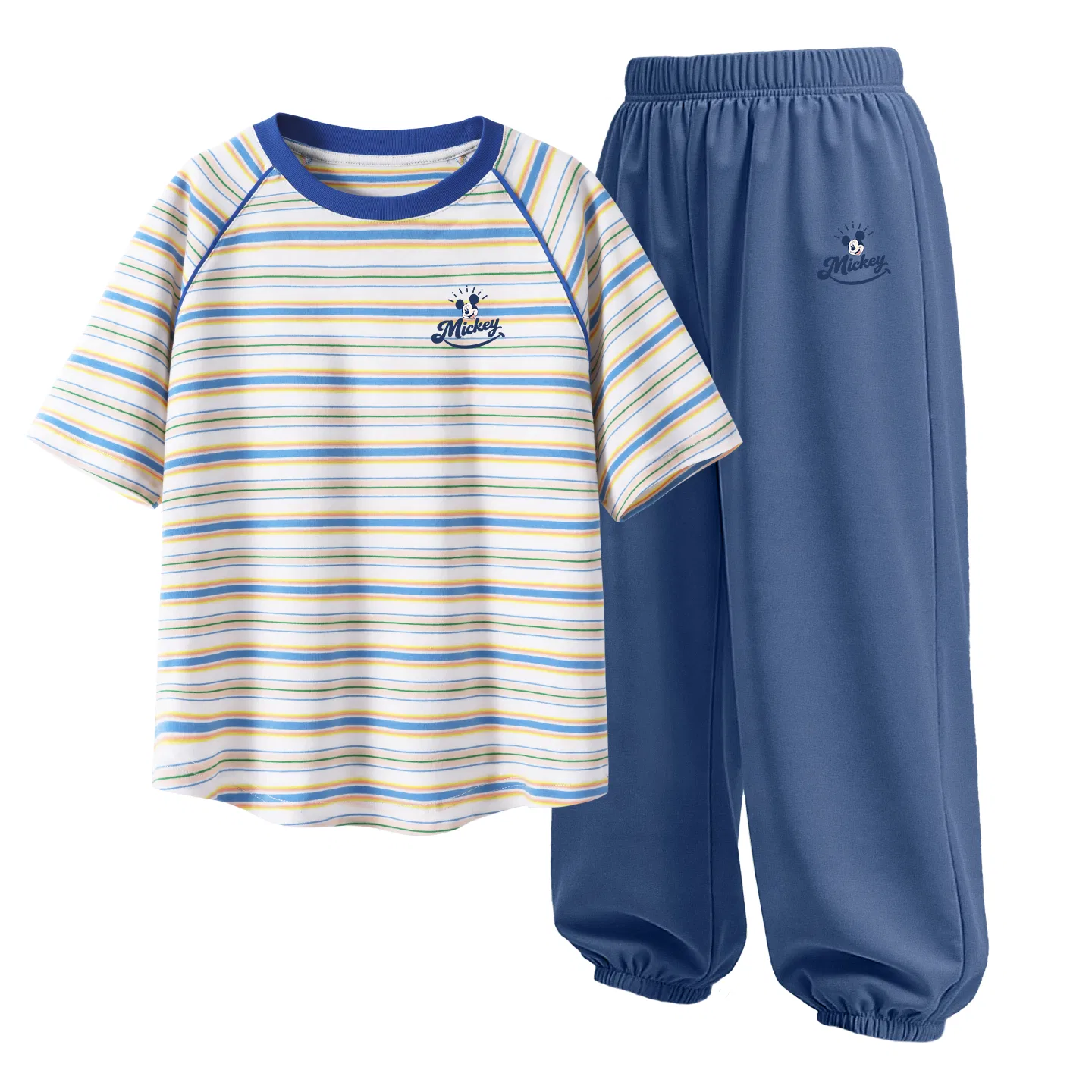 Детский спортивный костюм с круглым вырезом, тонкий и дышащий, Disney, Blue Stripes и Denim Blue