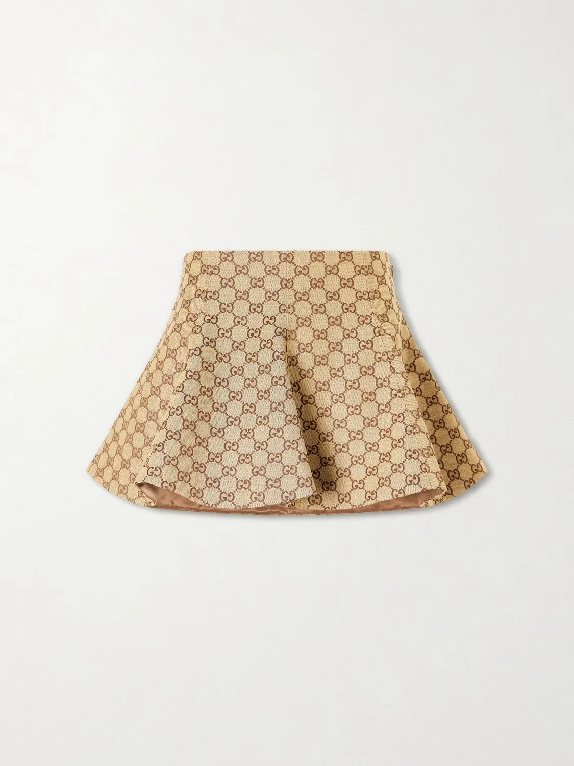 Мини-юбка GUCCI из хлопкового жаккарда с логотипом, классический крой, бежевый