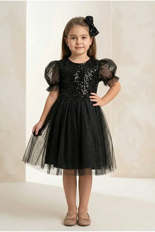 Детское платье для девочек с принтом Balloon sleeve sequin sequin girl's tutu dress m00751 Mnk Baby&Kids, Black