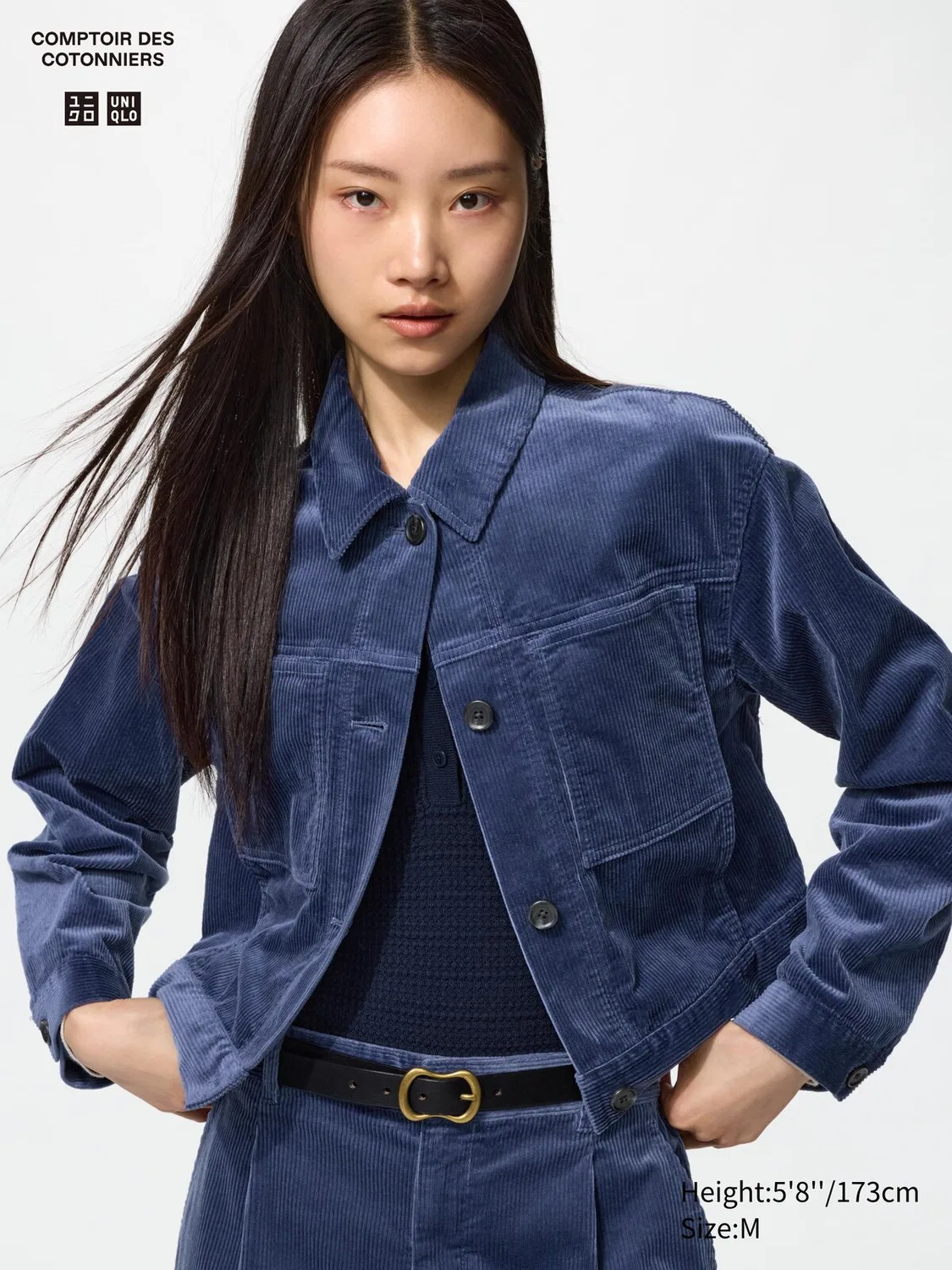 Куртка Uniqlo, вельветовая, короткая, синий