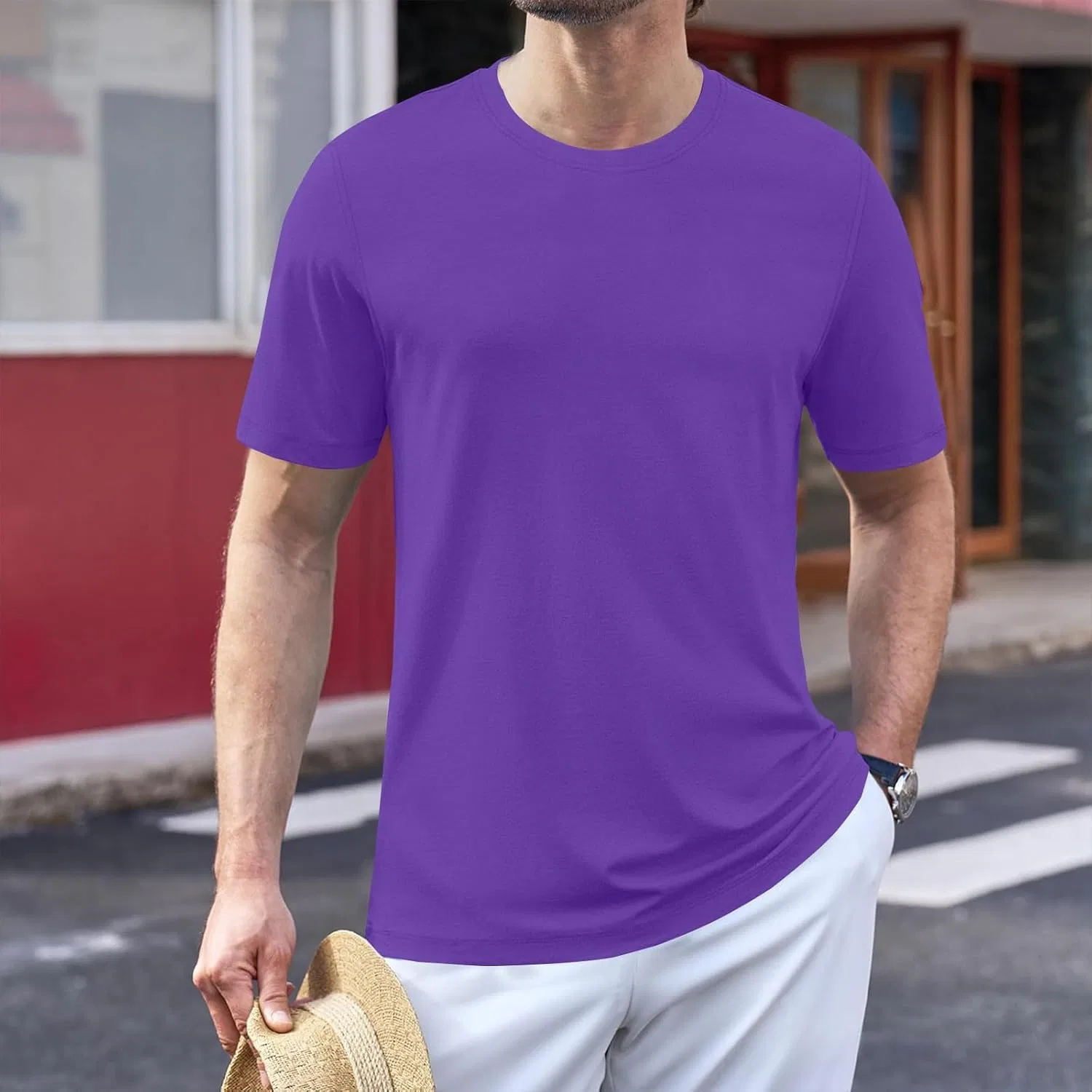 Мужская футболка с круглым вырезом из хлопка, Purple — фото 2