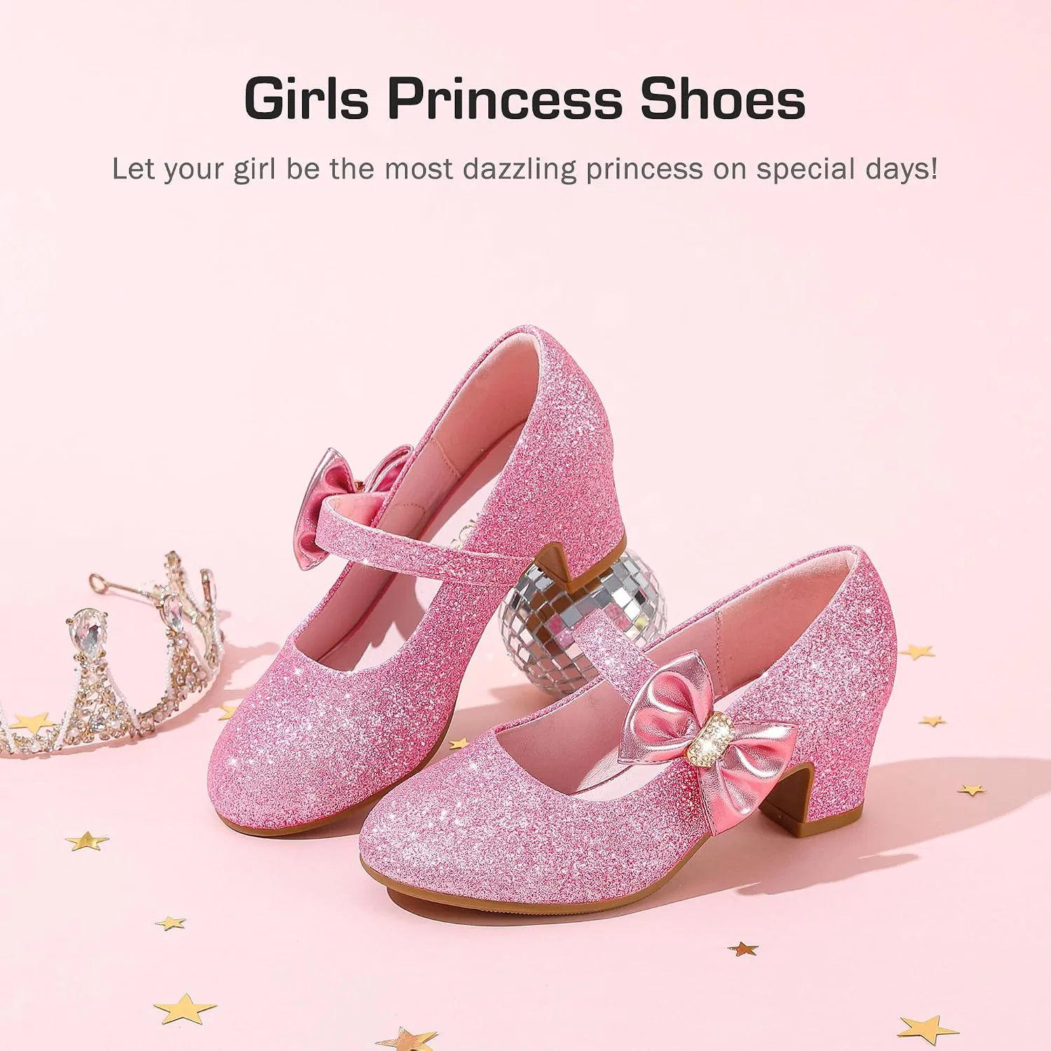 Детские туфли для девочек с бантом Мэри Джейн LAURMOSA, Shimmer Pink — фото 4