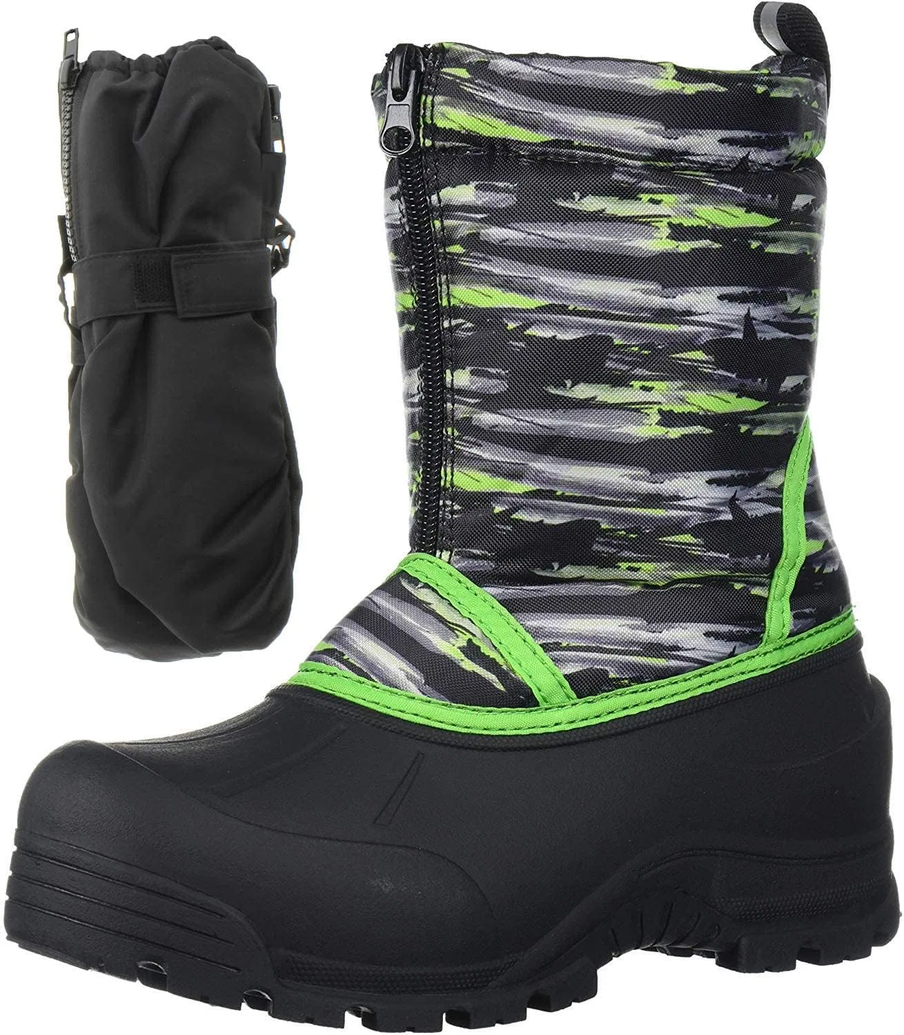 Детские зимние снежные ботинки с варежками в комплекте Northside, Black/Green
