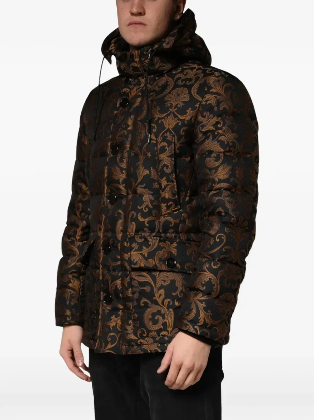 Стеганая куртка с капюшоном и цветочным узором DOLCE & GABBANA, черный — фото 2