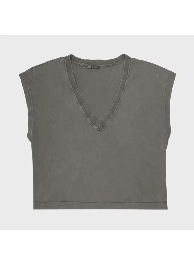 Футболка свободная с коротким рукавом Zara, серая — фото 2
