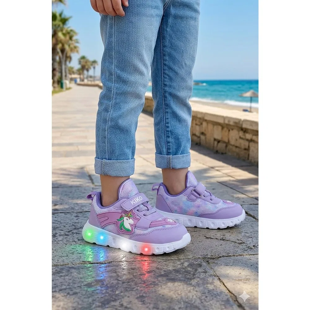 Детские спортивные кроссовки для девочек с подсветкой и липучками Kiko Kids — фото 3