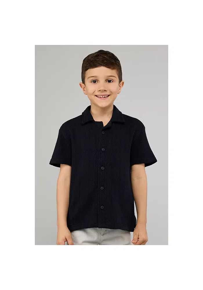 Рубашка с отложным воротником и коротким рукавом R&B, темно-синий