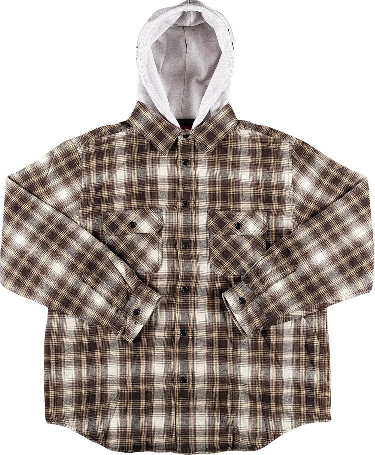 

Рубашка Supreme Hooded Flannel Zip Up Shirt 'Brown', коричневый