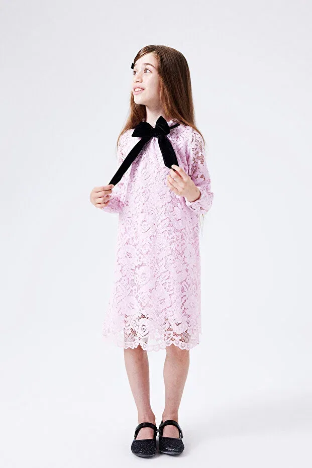 Детское платье для девочек с кружевным бантом Bessie Le Mabelle, Pink