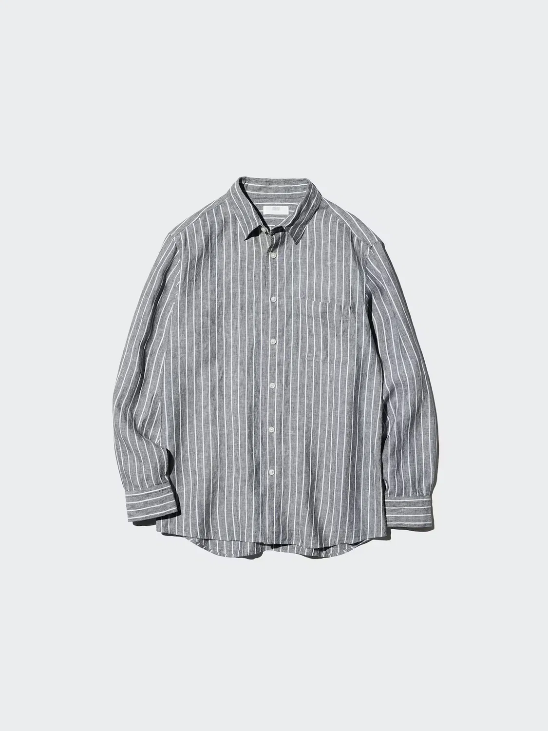 Рубашка Uniqlo, льняная, в полоску, темно-серый — фото 4