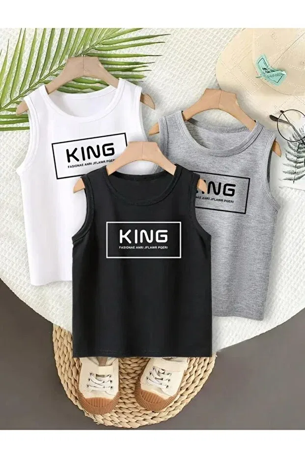 Детская футболка для мальчиков с принтом King Combed Cotton Morning Kids, Gray Black White