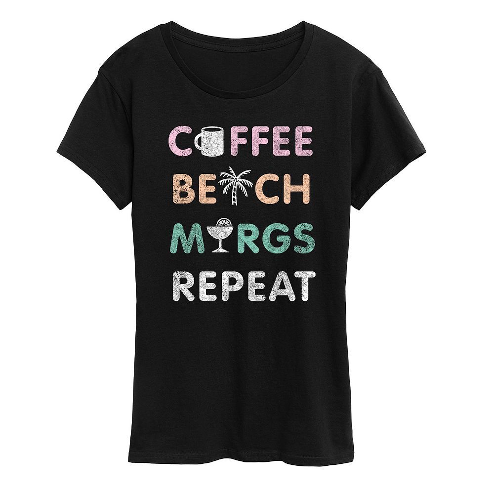 

Женская футболка с рисунком Coffee Beach и повторяющимся узором, черный