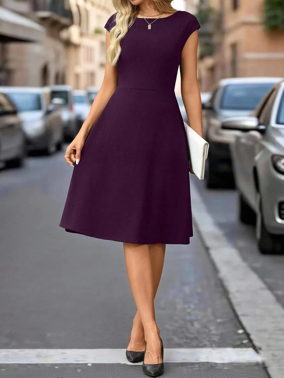 Женское элегантное платье миди A-силуэта, Purple — фото 4