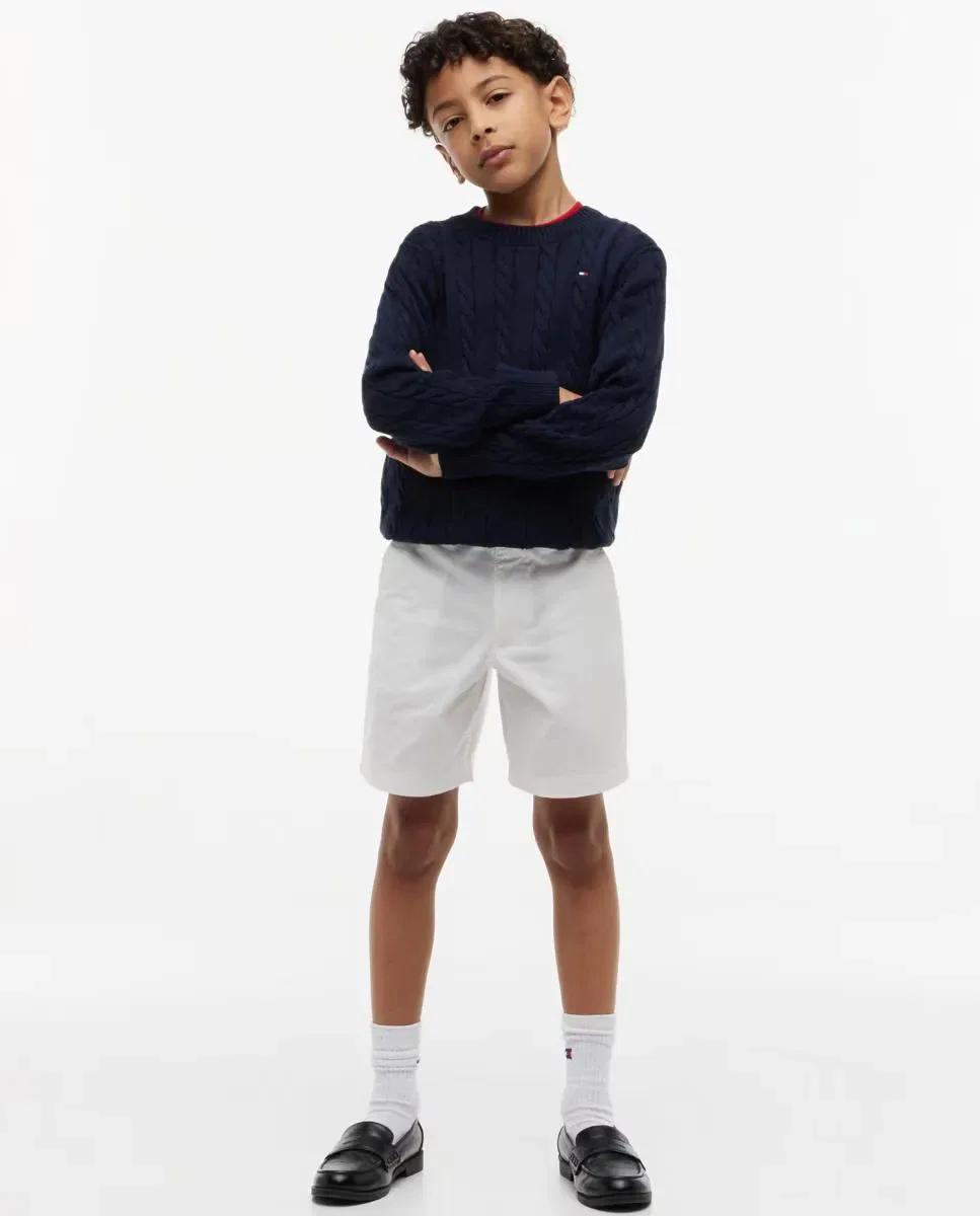 Детские шорты-бермуды для мальчиков с плетеным ремнем Tommy Hilfiger, Blanco