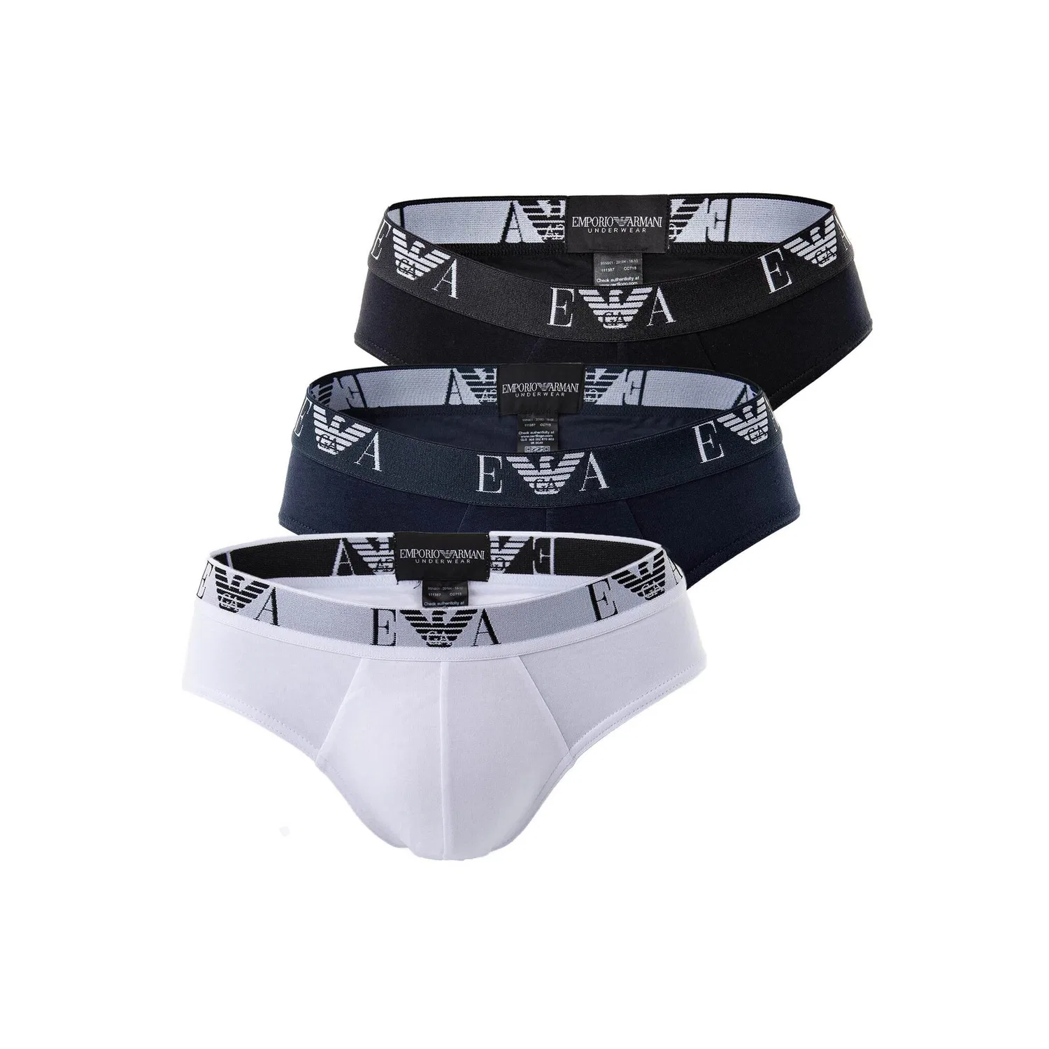 Мужские трусы-слипы с логотипом Emporio Armani, White/Black/Marine