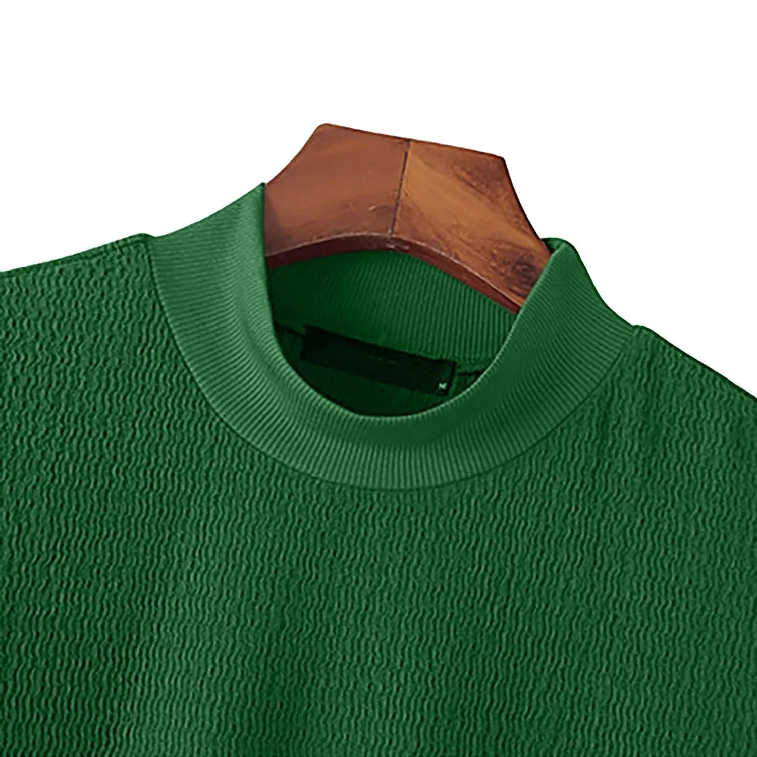 Мужская футболка с высоким воротом, коротким рукавом, однотонная, Z31-green Mock Neck Tops for Men — фото 4