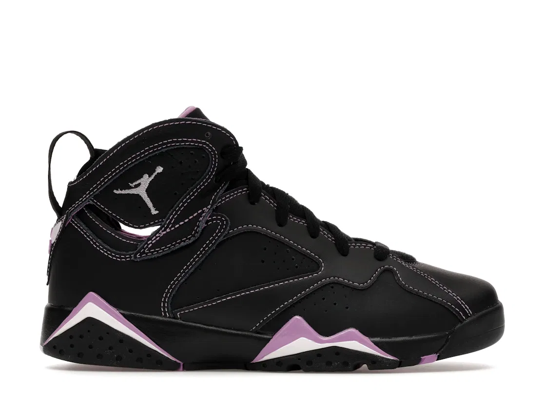 Детские кроссовки высокие с контрастной строчкой Jordan 7 Retro Jordan, Black/Barely Grape/Rush Fuchsia