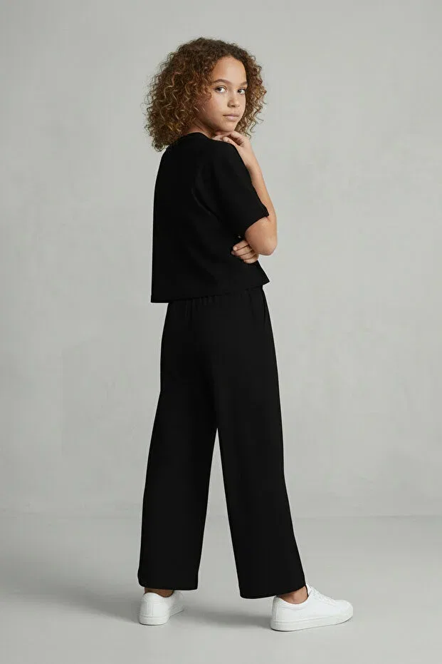 Детские широкие брюки для девочек хлопковые Lumy Combed Cotton Colorinas, Black — фото 3