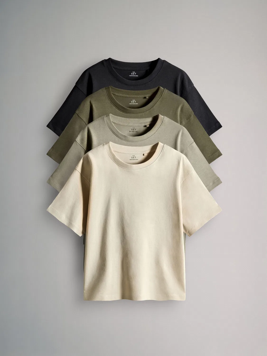 Футболка The Set 4 Pack Oversized Short Sleeve Cotton, Black/Khaki/Green/Cream
