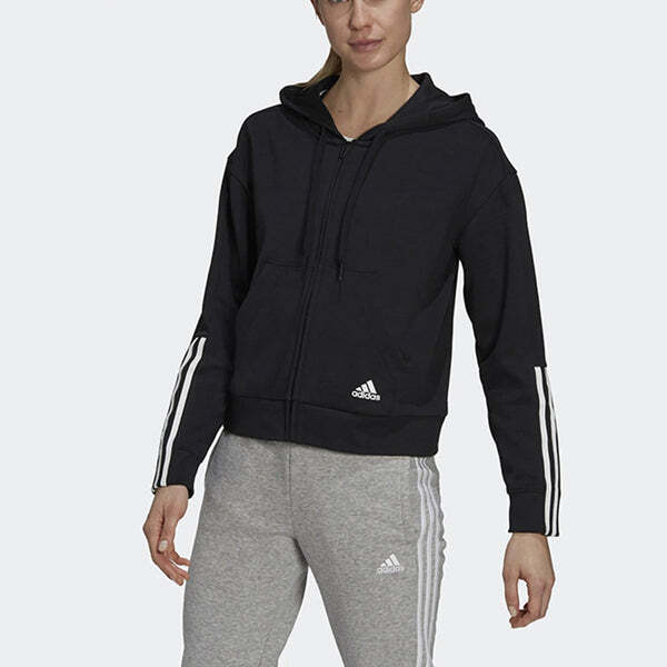 Толстовка Essentials свободного кроя с 3 полосками и молнией по всей длине Adidas, черный — фото 2