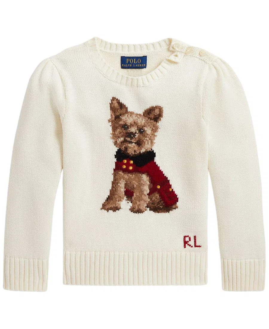 Хлопковый свитер с изображением собаки для девочек, размеры 2T-6X Polo Ralph Lauren, Clubhouse Cream — фото 4