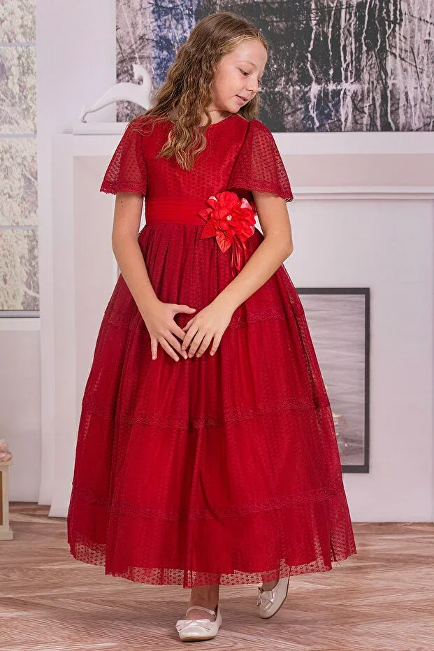 Детское платье для девочек с длинным рукавом Süslü Pink Kids, Red