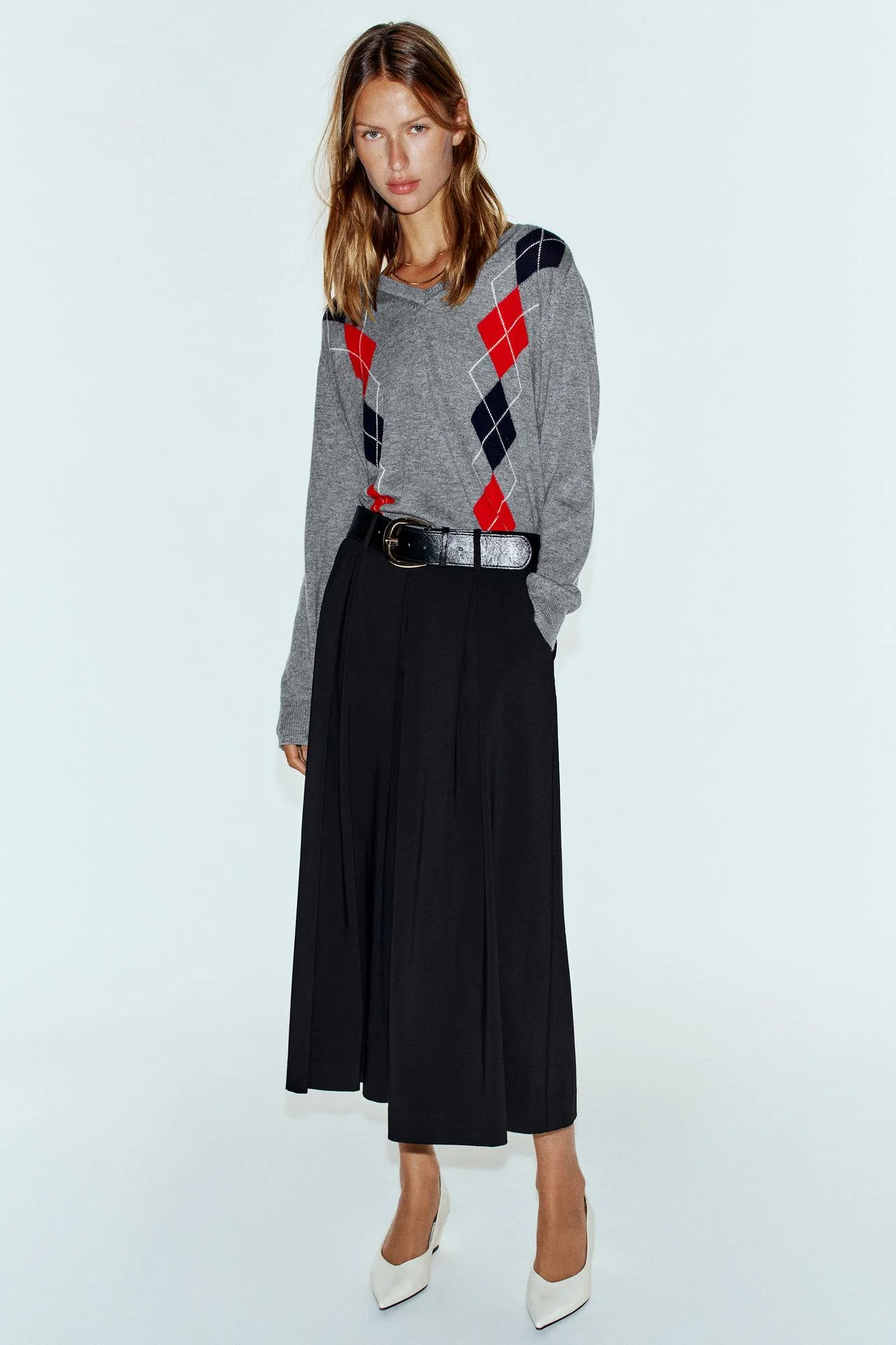 Брюки Zara Culotte Pliegues Cinturón, черный — фото 3