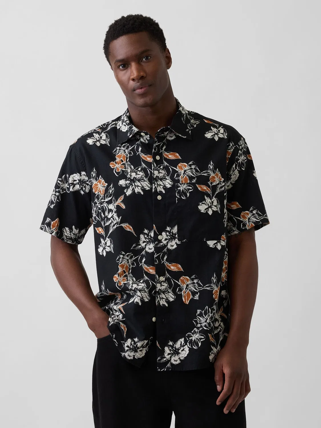 Рубашка из льна с хлопком, расслабленная Gap, Black Floral