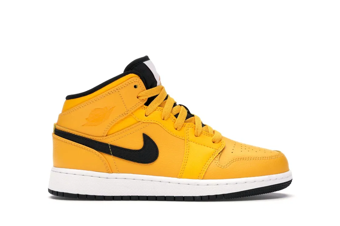 Детские кроссовки с ярким цветом Jordan 1 Mid Jordan, University Gold/Black-White-Gym Red