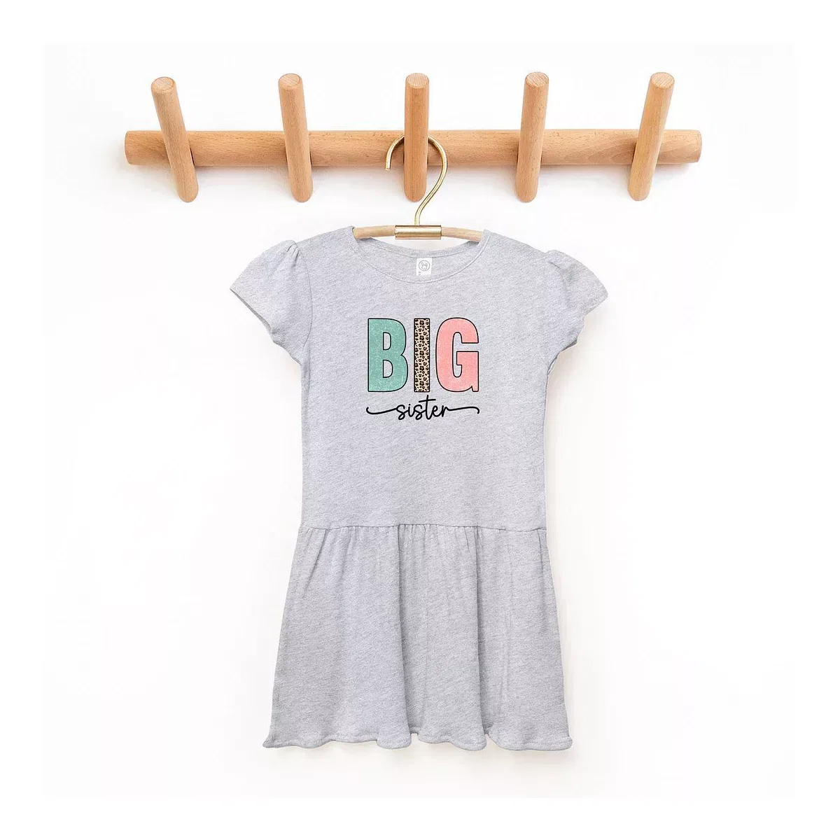 Детское платье для девочек с принтом Big Sister Leopard The Juniper Shop, Heather Grey
