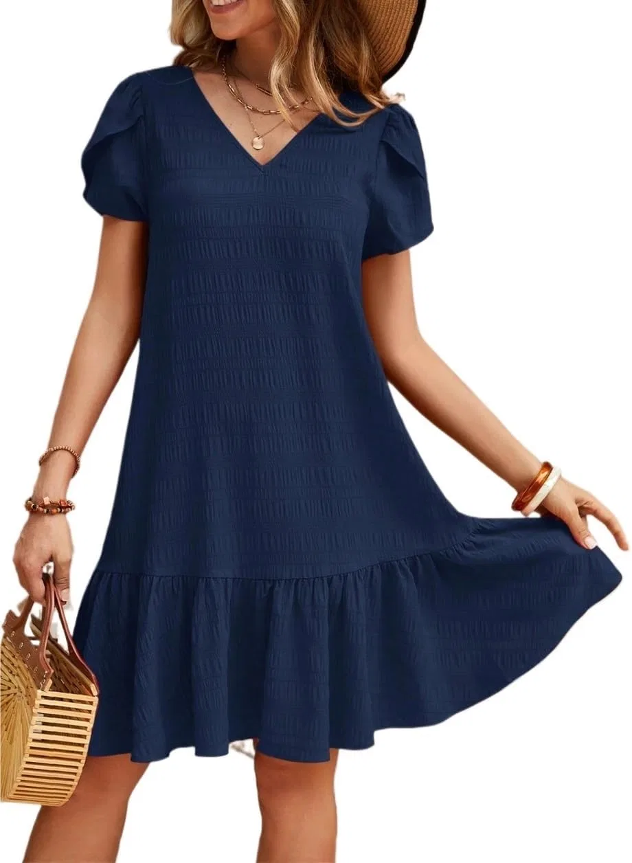 Женское повседневное платье свободного кроя с воланами Navy Blue