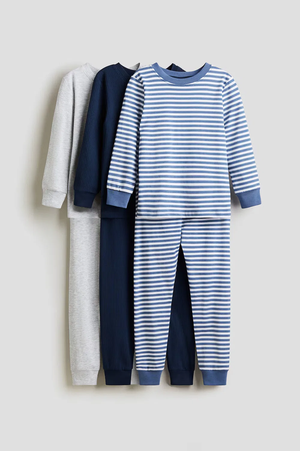 Комплект из 3 хлопковых пижам H&M, Graumeliert/Blau Gestreift