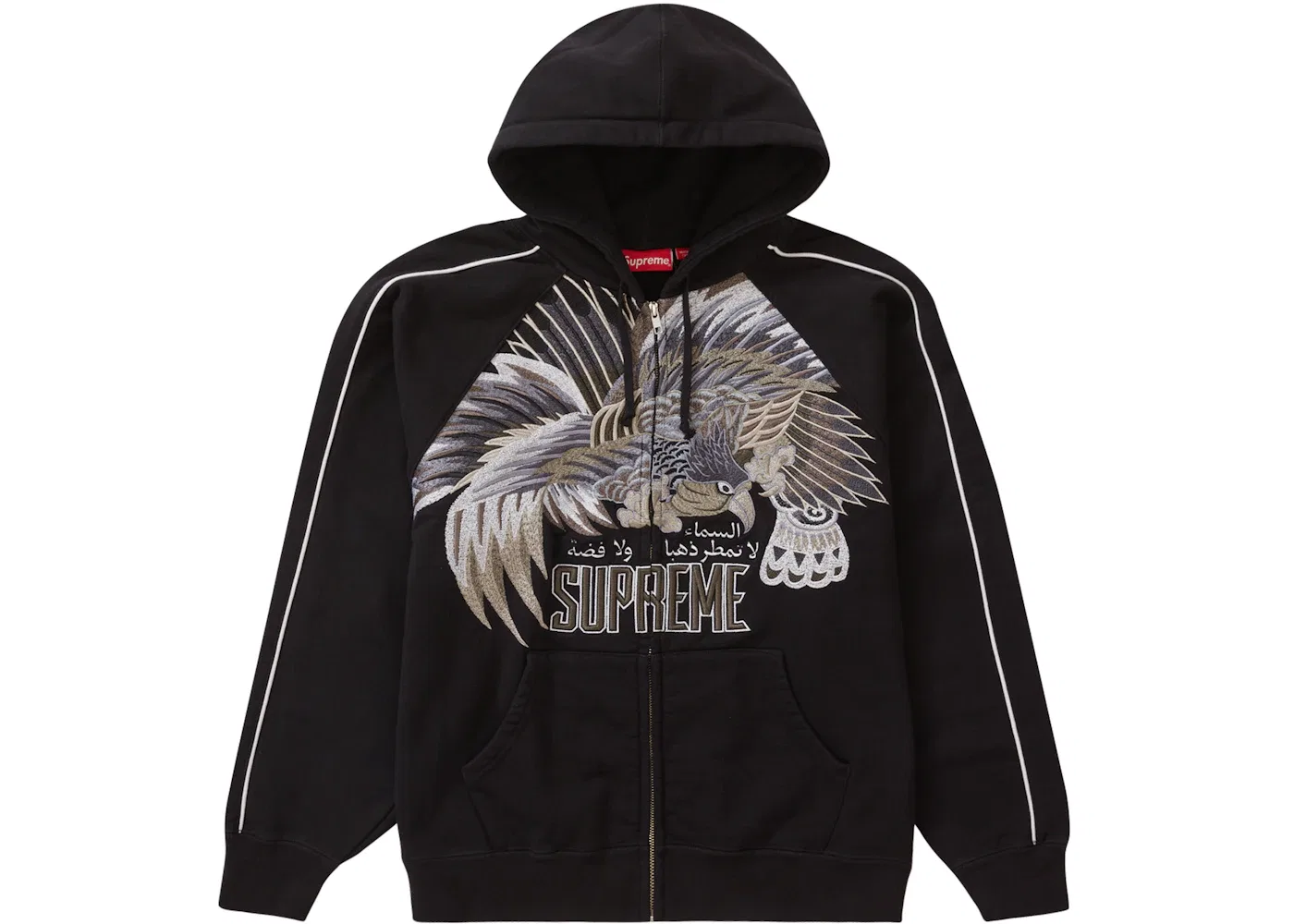 Мужская худи на молнии с капюшоном с принтом Supreme Falcon Raglan Zip Up Hooded Sweatshirt, Black
