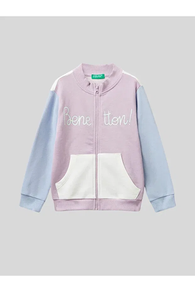 Детские свитшот на молнии для девочек с принтом Benetton, Lilac