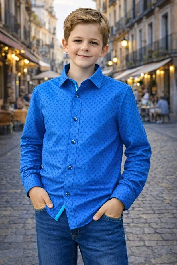Детская рубашка для мальчиков с длинным рукавом Tiny Patterned Long Sleeve Shirt Generic Brands, Blue