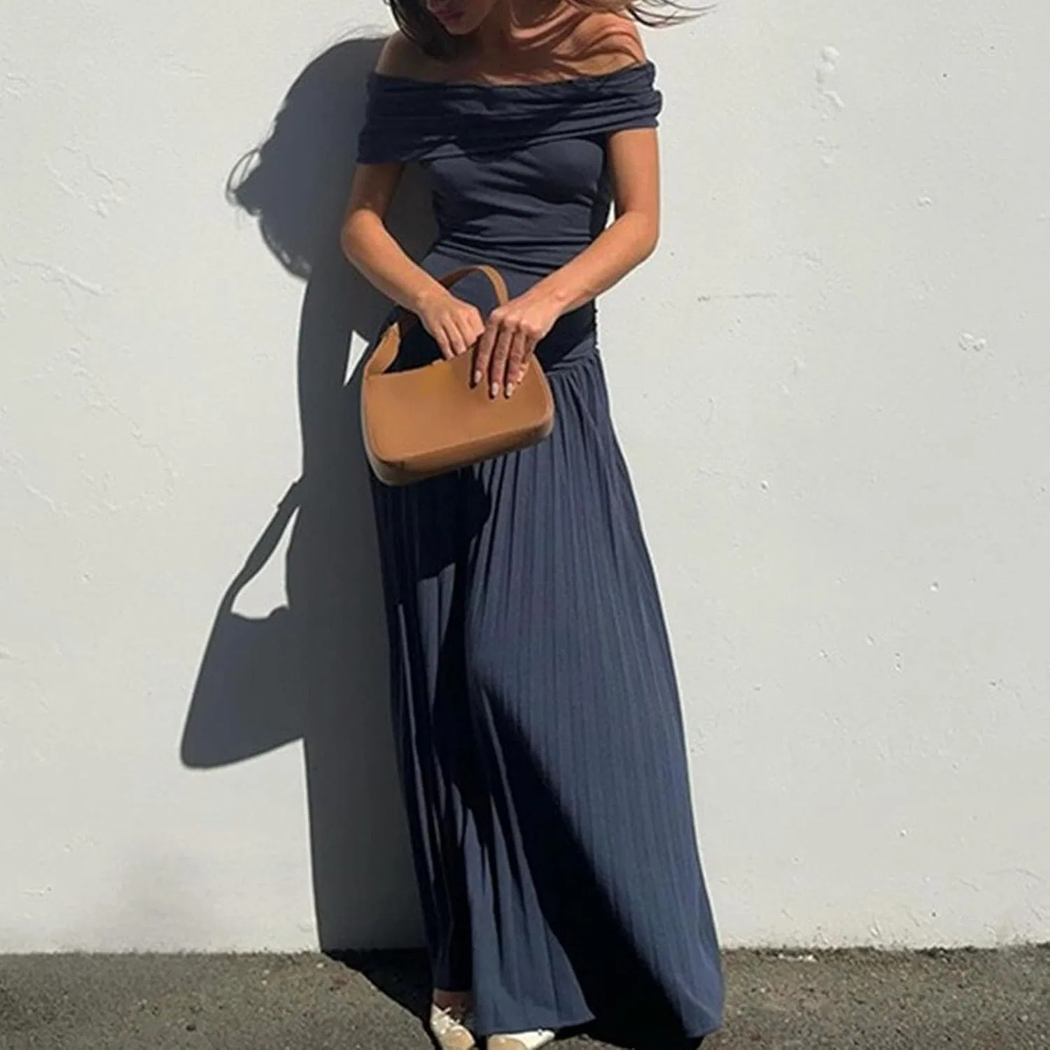 Женское пляжное макси-платье с открытыми плечами Navy Blue — фото 4