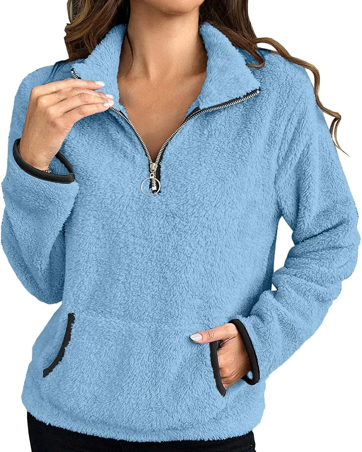 Женский свитшот-полузамок с флисом, модель Quarter Zip, Blue-1