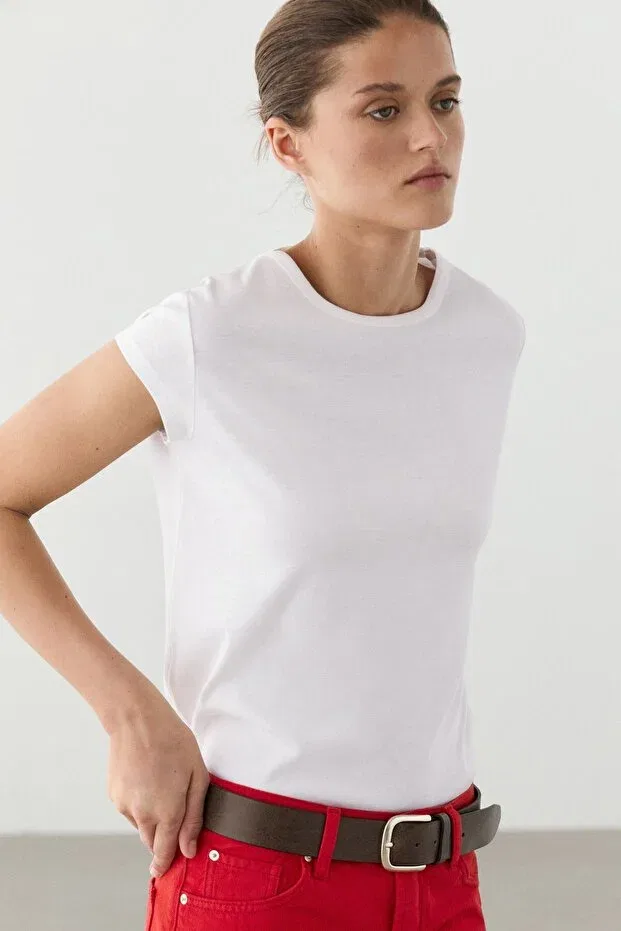 Женская футболка хлопковая с коротким рукавом, Massimo Dutti, White — фото 3