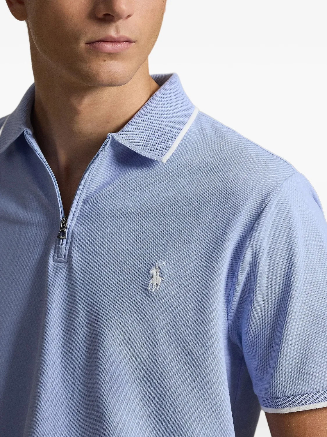 Рубашка поло с вышитым логотипом и воротником на молнии Polo Ralph Lauren, синий — фото 4