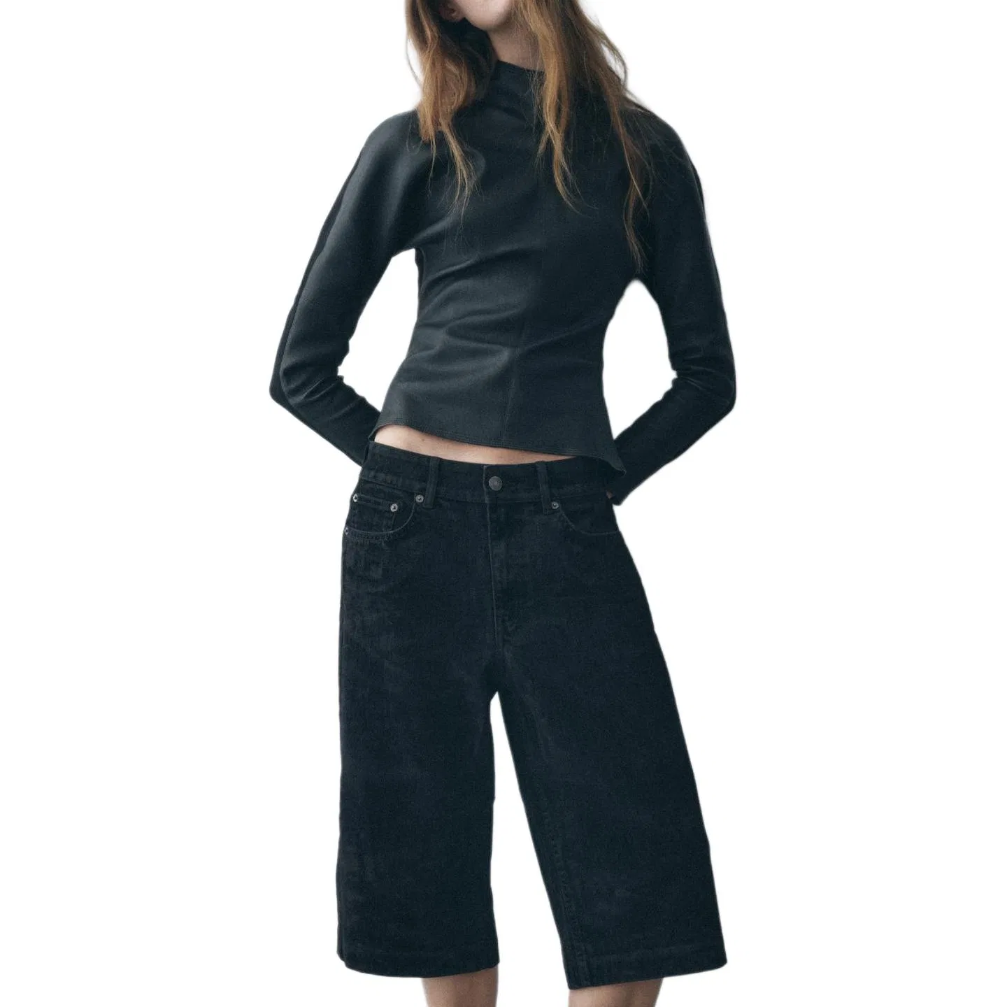 Женские джинсовые шорты с принтом ZW Series, ZARA, Black — фото 4