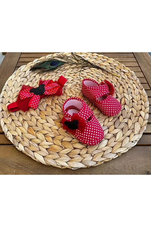 Детские пинетки для девочек с принтом Mickey Mouse Red Polka Dot Bandana Baby Girl Booties Shoes Anne Dokunuşu Gibi Kuzum Bebe, Red Mickeymousa — фото 2