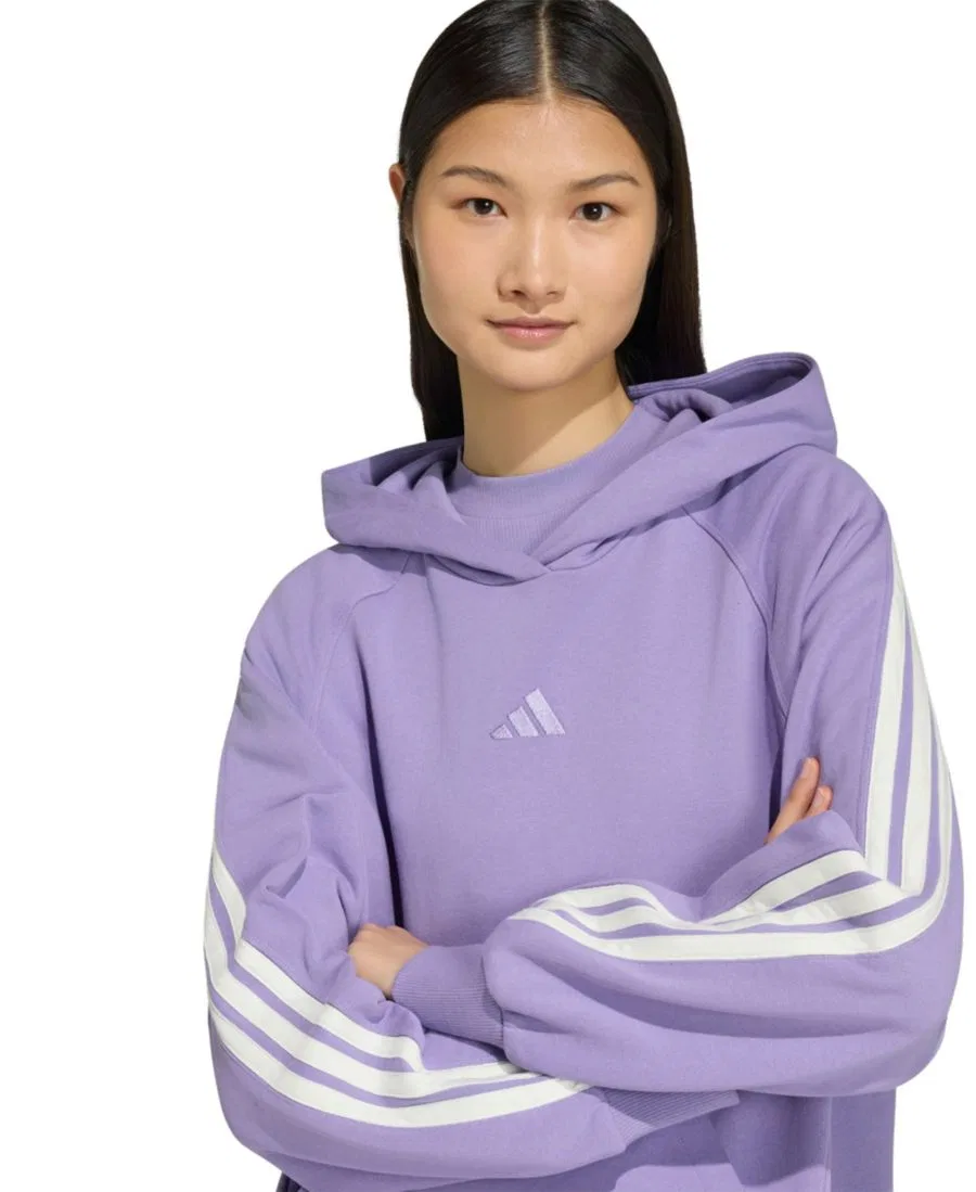 Женский худи свободного кроя с капюшоном и тремя полосами adidas, Magic Lilac / Off White — фото 3